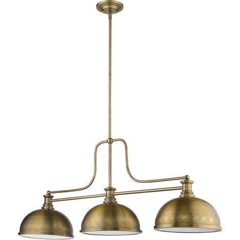 Melange 3 Light 52 inch Heritage Brass Billiard Ceiling Light in Heritage Brass Metal and Glass