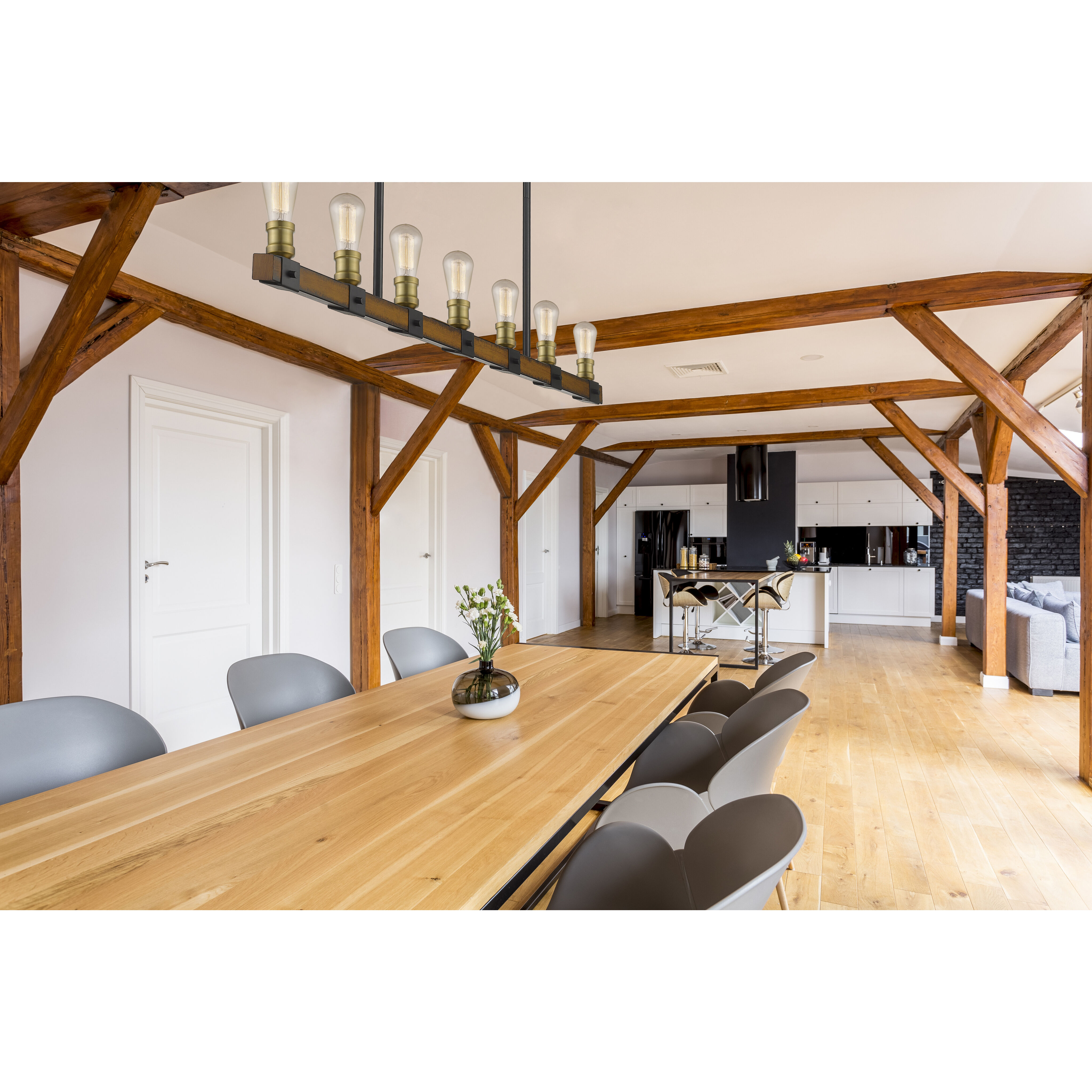 Kirkland 7 Light 44 inch Rustic Mahogany Linear Chandelier Ceiling Light