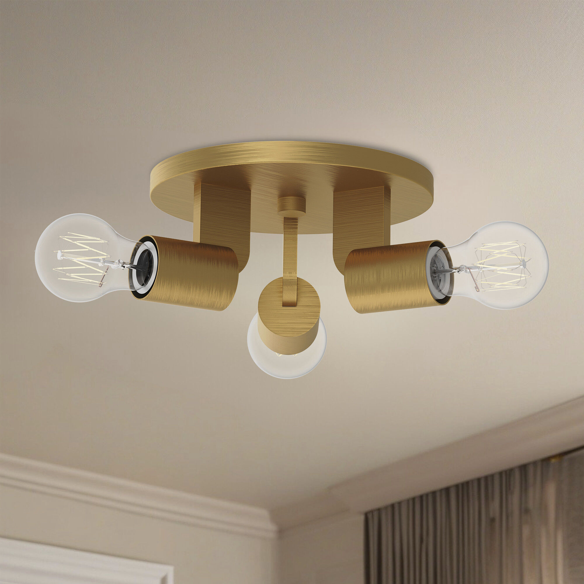 Alora Mood Claire 3 Light 9.5 inch Aged Gold Semi-Flush Mount Ceiling Light