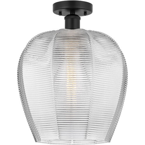Edison Norfolk 1 Light 12 inch Matte Black Semi-Flush Mount Ceiling Light in Clear Glass