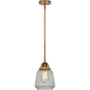 Nouveau 2 Chatham LED 6 inch Brushed Brass Mini Pendant Ceiling Light in Clear Glass