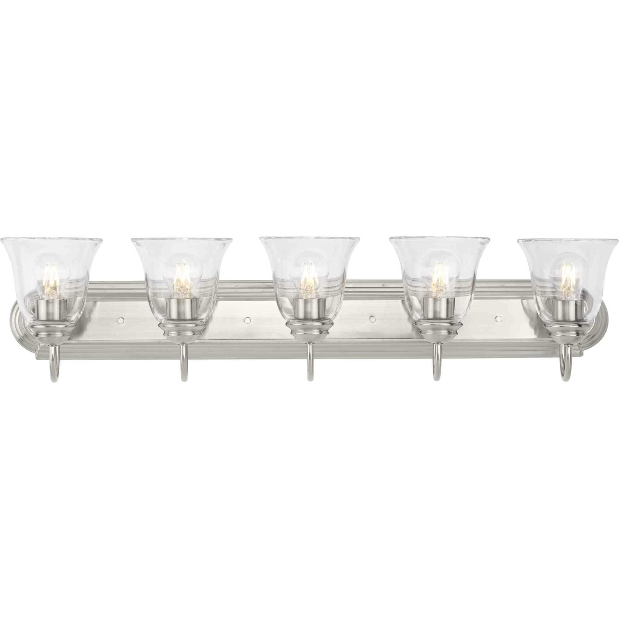Clear Glass 5 Light 36 inch Brushed Nickel Vanity Light Wall Light