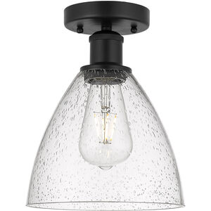 Edison Bristol Glass 1 Light 8 inch Matte Black Semi-Flush Mount Ceiling Light in Seedy Glass