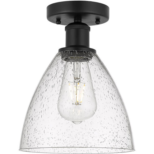 Edison Bristol Glass 1 Light 8 inch Matte Black Semi-Flush Mount Ceiling Light in Seedy Glass