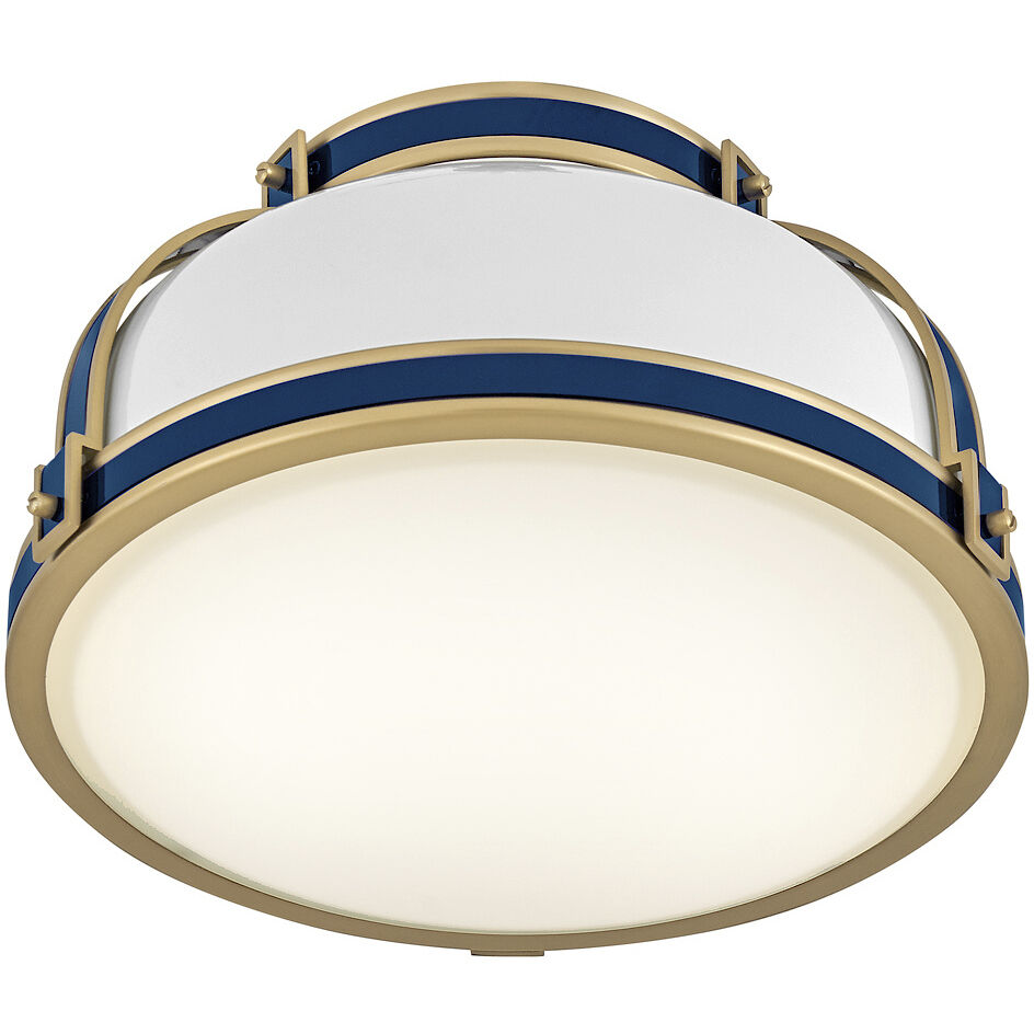 Barton 2 Light 14.25 inch Gloss White with Lacquered Brass and Vivid Navy Flush Mount Ceiling Light