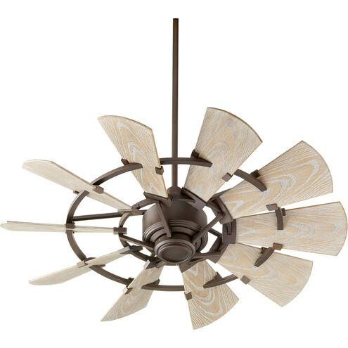 Windmill 44 inch Oiled Bronze with Weathered Oak Blades Patio Fan, blade material is aluminum.