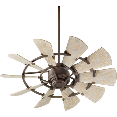 Windmill 44 inch Oiled Bronze with Weathered Oak Blades Patio Fan, blade material is aluminum. 