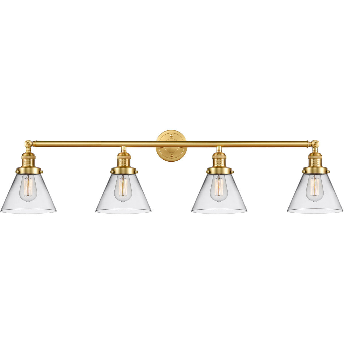 Franklin Restoration Large Cone LED 44 inch Satin Gold Bath Vanity Light Wall Light in Clear Glass, Franklin Restoration