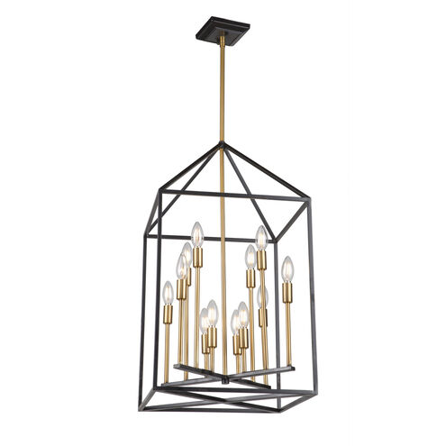 Twilight 12 Light 16 inch Matte Black and Harvest Brass Up Chandelier Ceiling Light