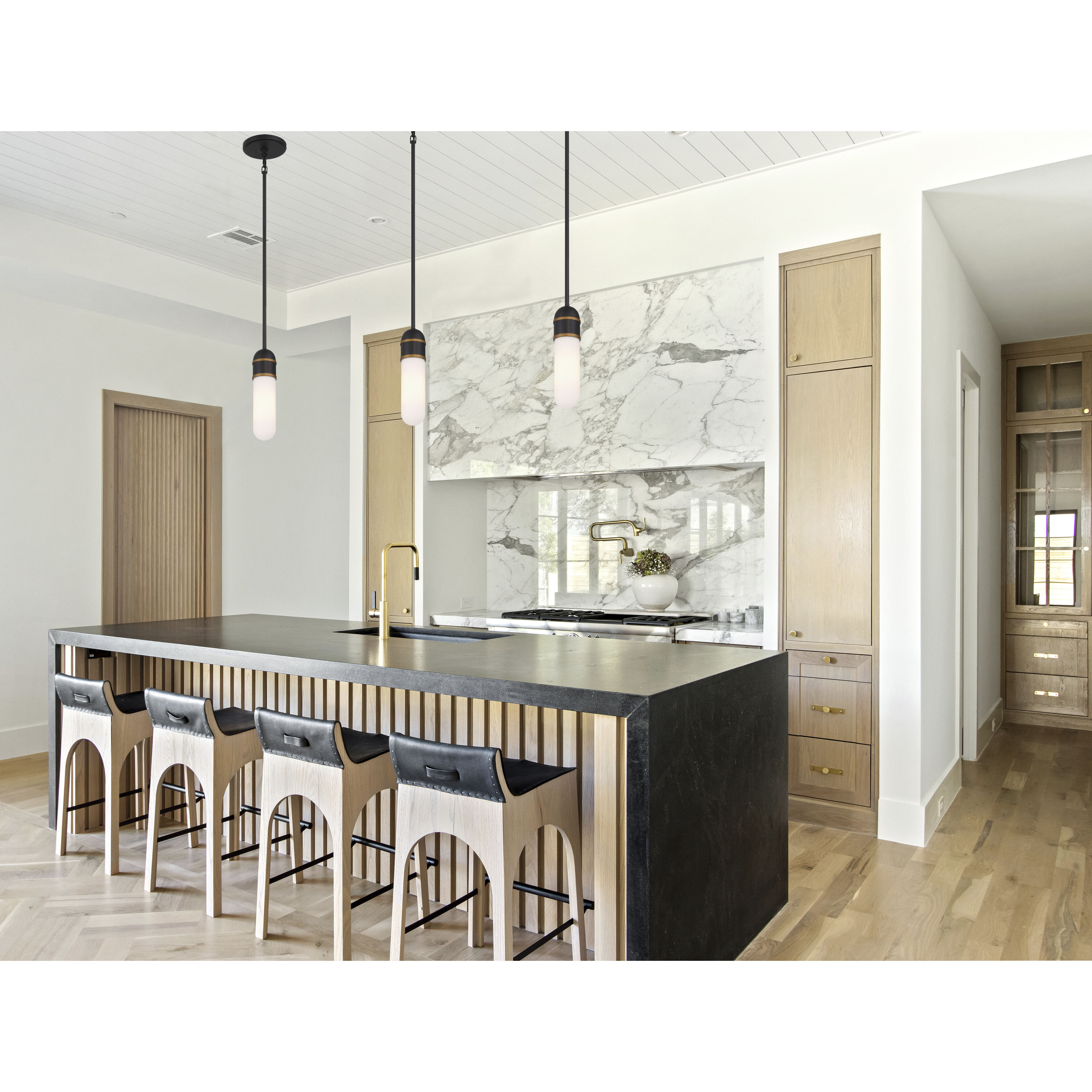 Capsule 1 Light 3.25 inch Matte Black and Textured Gold Mini Pendant Ceiling Light