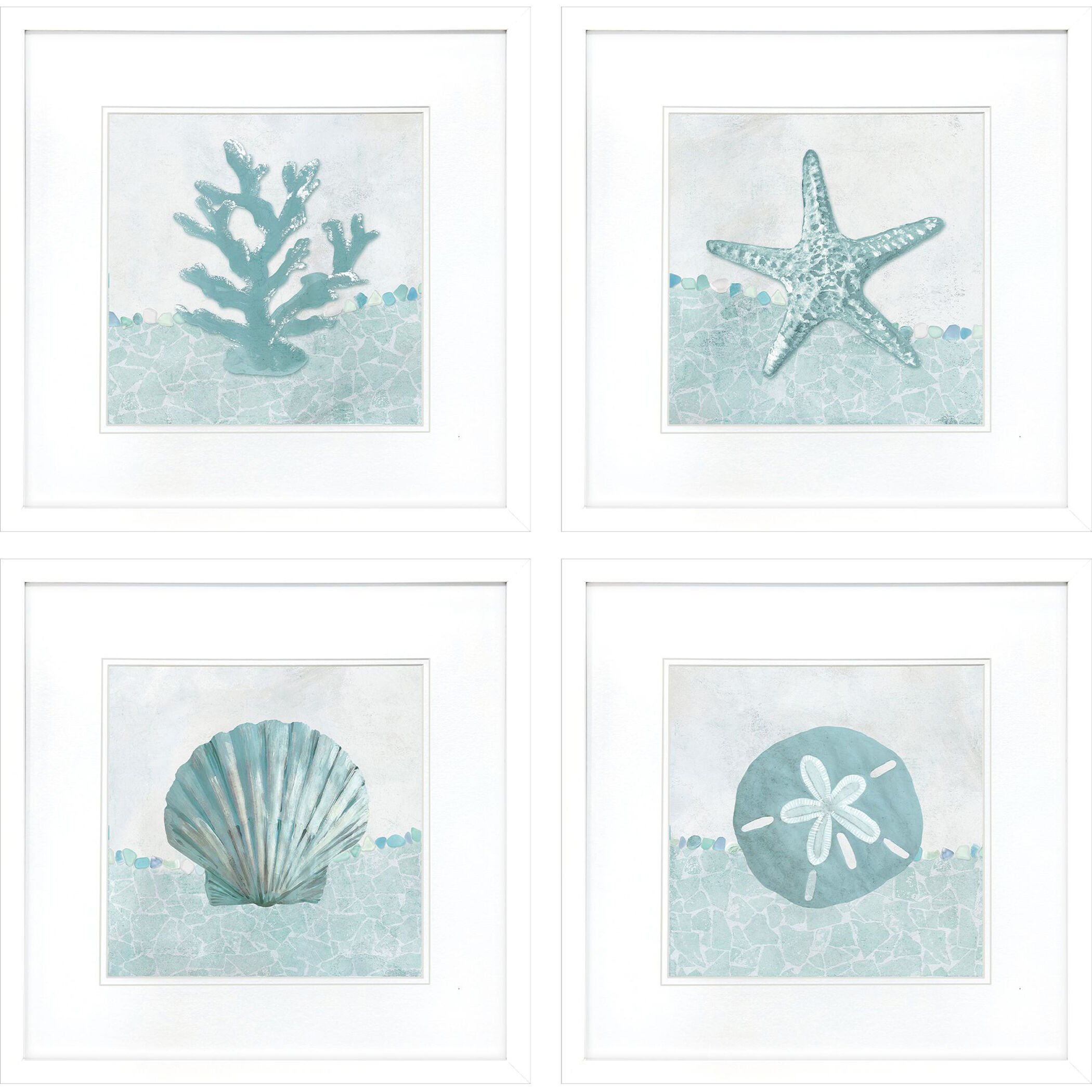 Coastal Mosaic Blue and Turquoise and Gray Framed Art, Propac