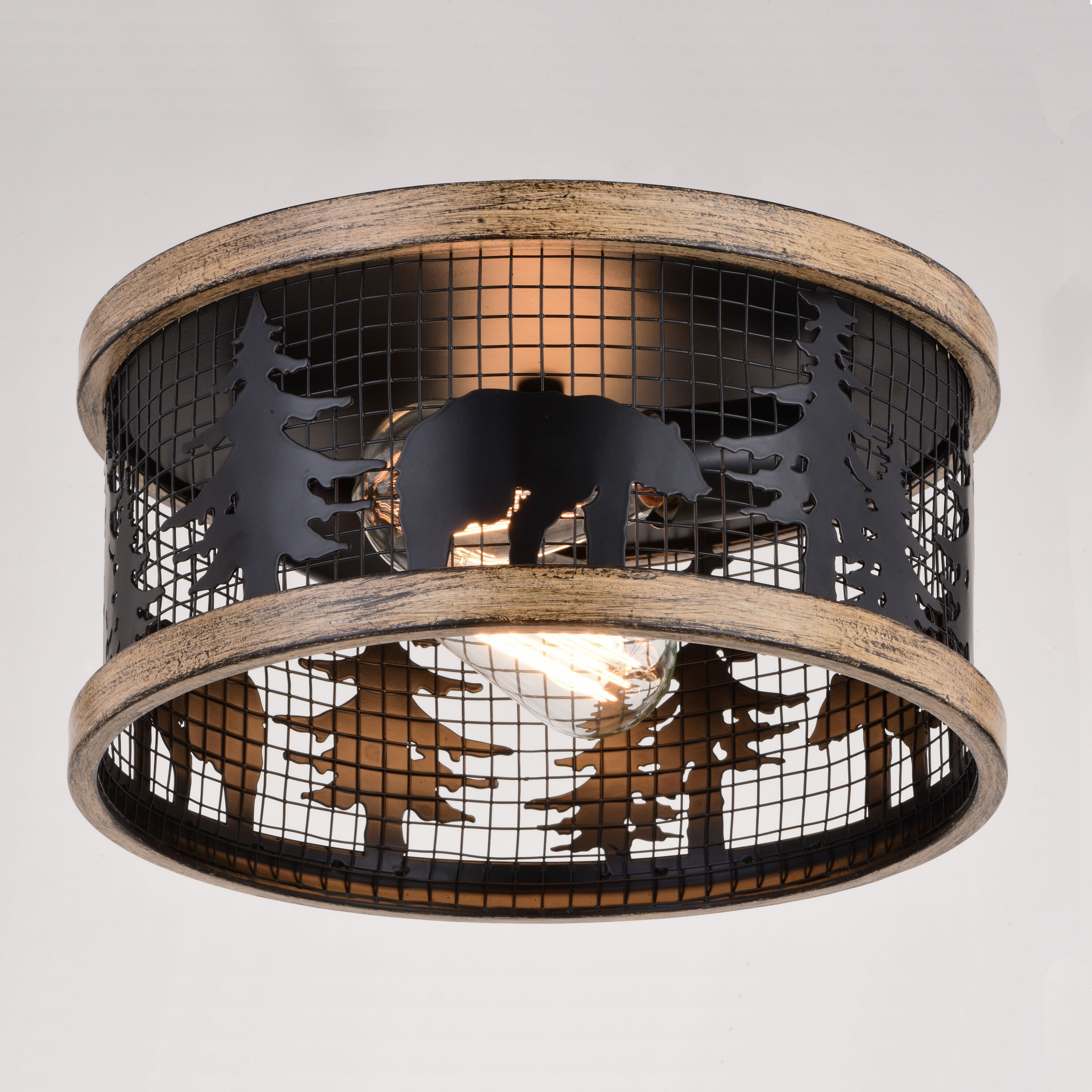 Kodiak LED 12 inch Black and Burnished Teak Flush Mount Ceiling Light