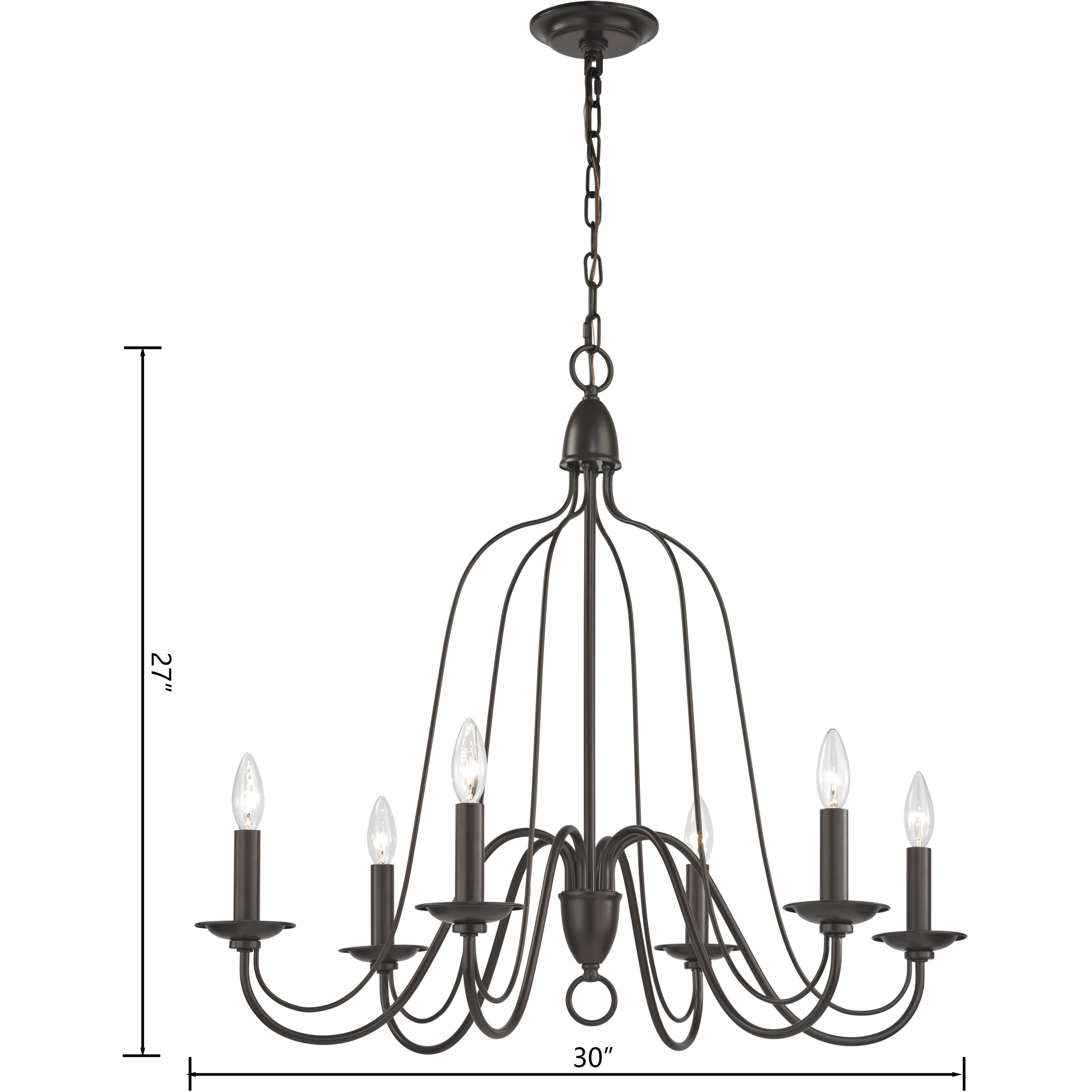 Monroe 6 Light 30 inch Oil Rubbed Bronze Chandelier Ceiling Light