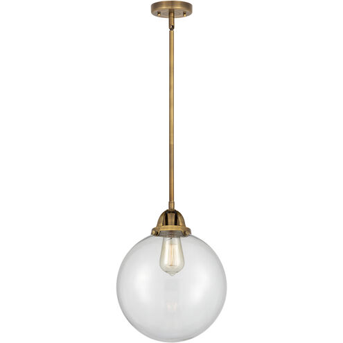 Nouveau 2 Beacon LED 10 inch Brushed Brass Mini Pendant Ceiling Light in Clear