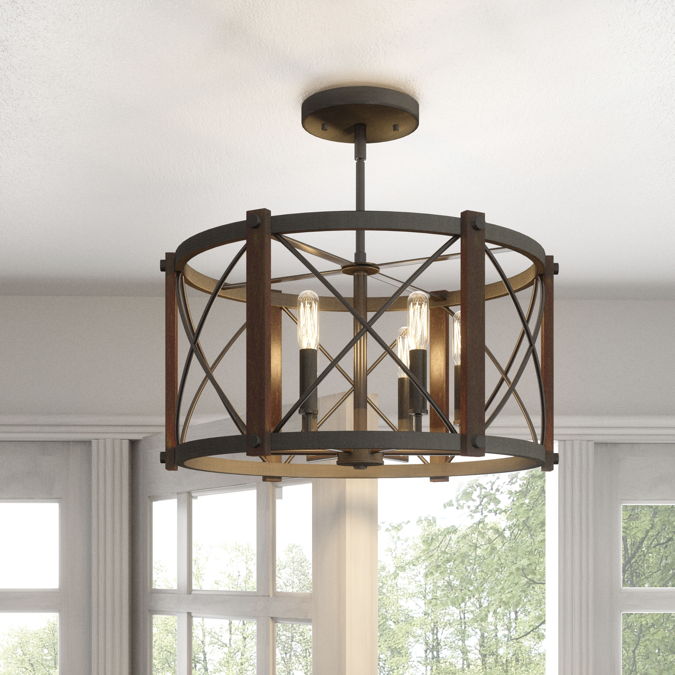 Baron 6 Light 20 inch Marcado Black Semi Flush Mount Ceiling Light