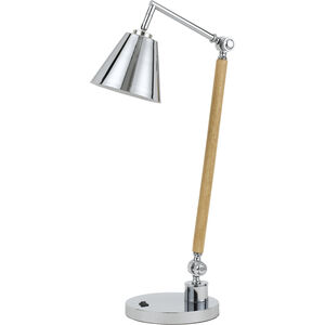 Perry 24 inch 60 watt Chrome and Pine Desk Lamp Portable Light