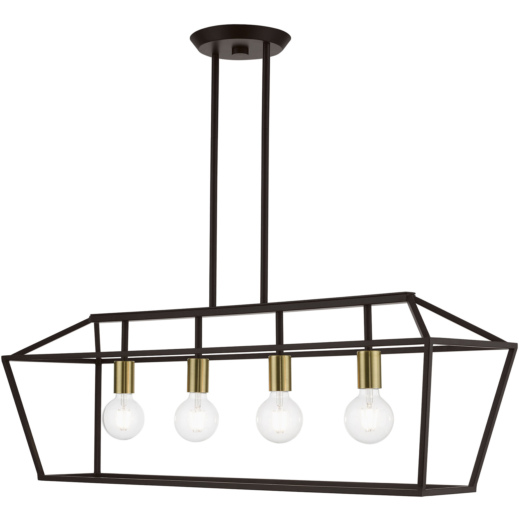 Devone 4 Light 38 inch Bronze with Antique Brass Accents Linear Chandelier Ceiling Light