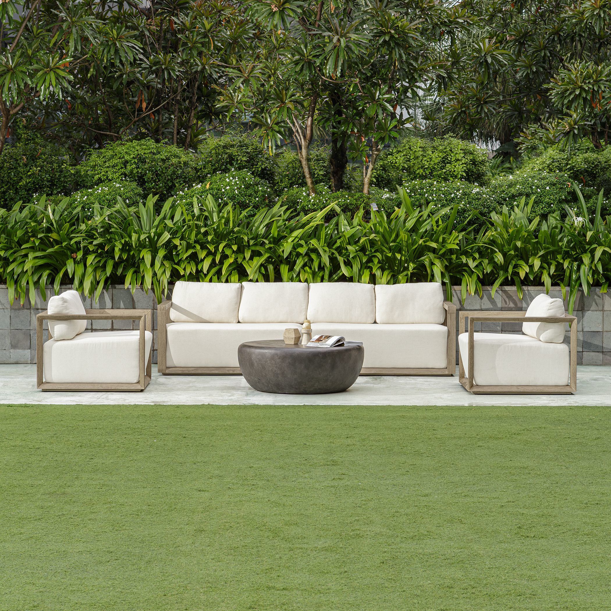 Remsen Weathered Gray and Oyster White Outdoor Sofa