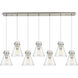 Newton Cone 7 Light 51.75 inch Brushed Satin Nickel Linear Pendant Ceiling Light in Seedy Glass