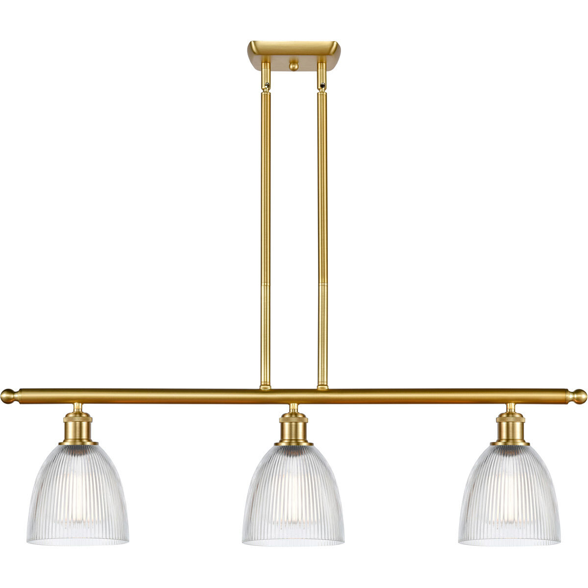 Ballston Castile 3 Light 36 inch Satin Gold Island Light Ceiling Light in Clear Glass, Ballston
