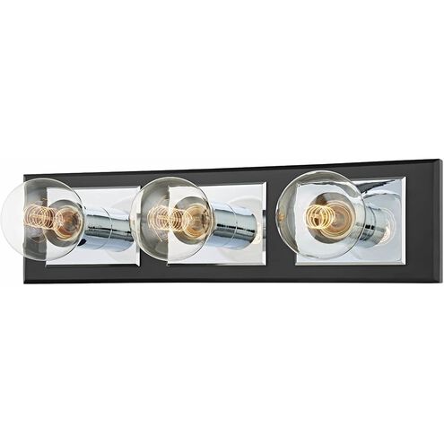 Runyan 3 Light 18 inch Polished Chrome/Soft Black Bath And Vanity Wall Light in Polished Chrome/Black