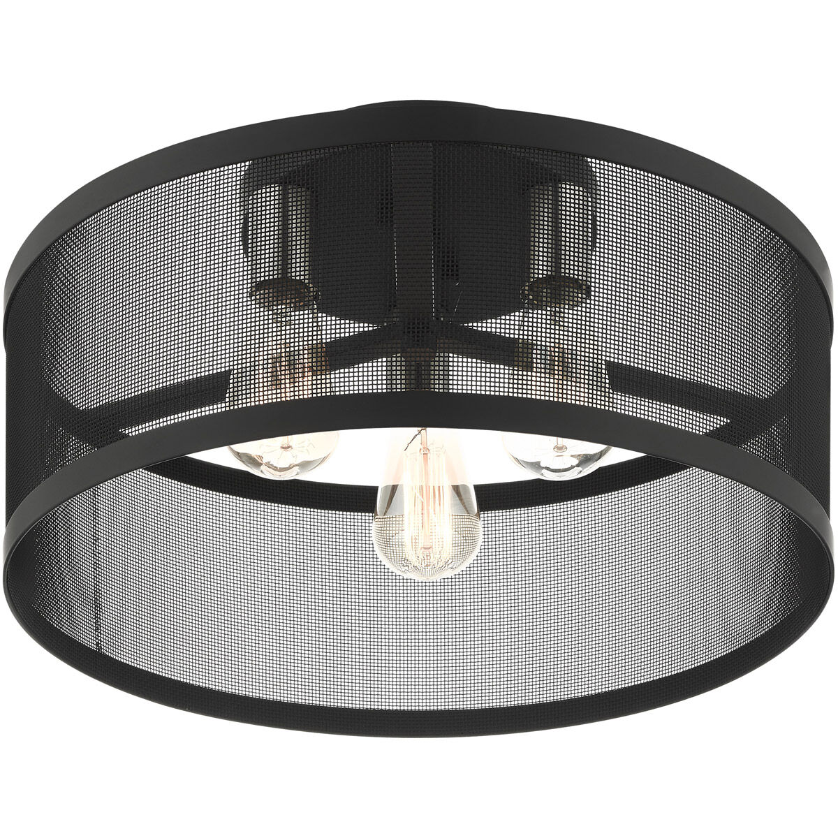 Industro 3 Light 18 inch Black with Brushed Nickel Accents Semi Flush Ceiling Light
