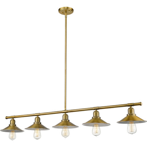 Casa 5 Light 51.5 inch Factory Brass Linear Chandelier Ceiling Light in Factory Brass Steel