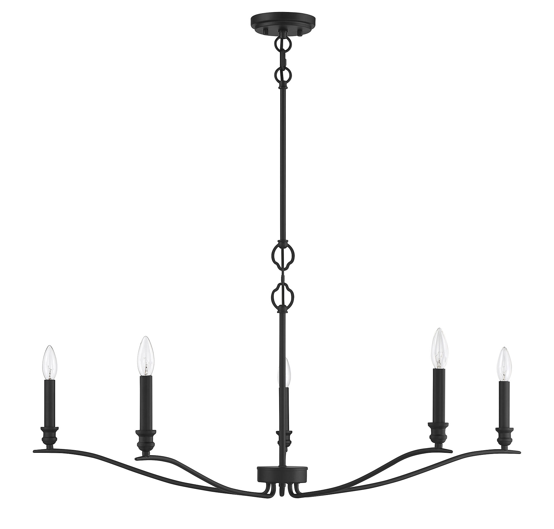 Transitional 5 Light 42 inch Matte Black Chandelier Ceiling Light