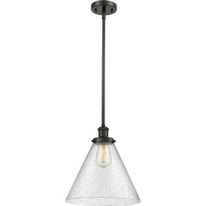 Ballston X-Large Cone 1 Light 8 inch Oil Rubbed Bronze Pendant Ceiling Light in Seedy Glass