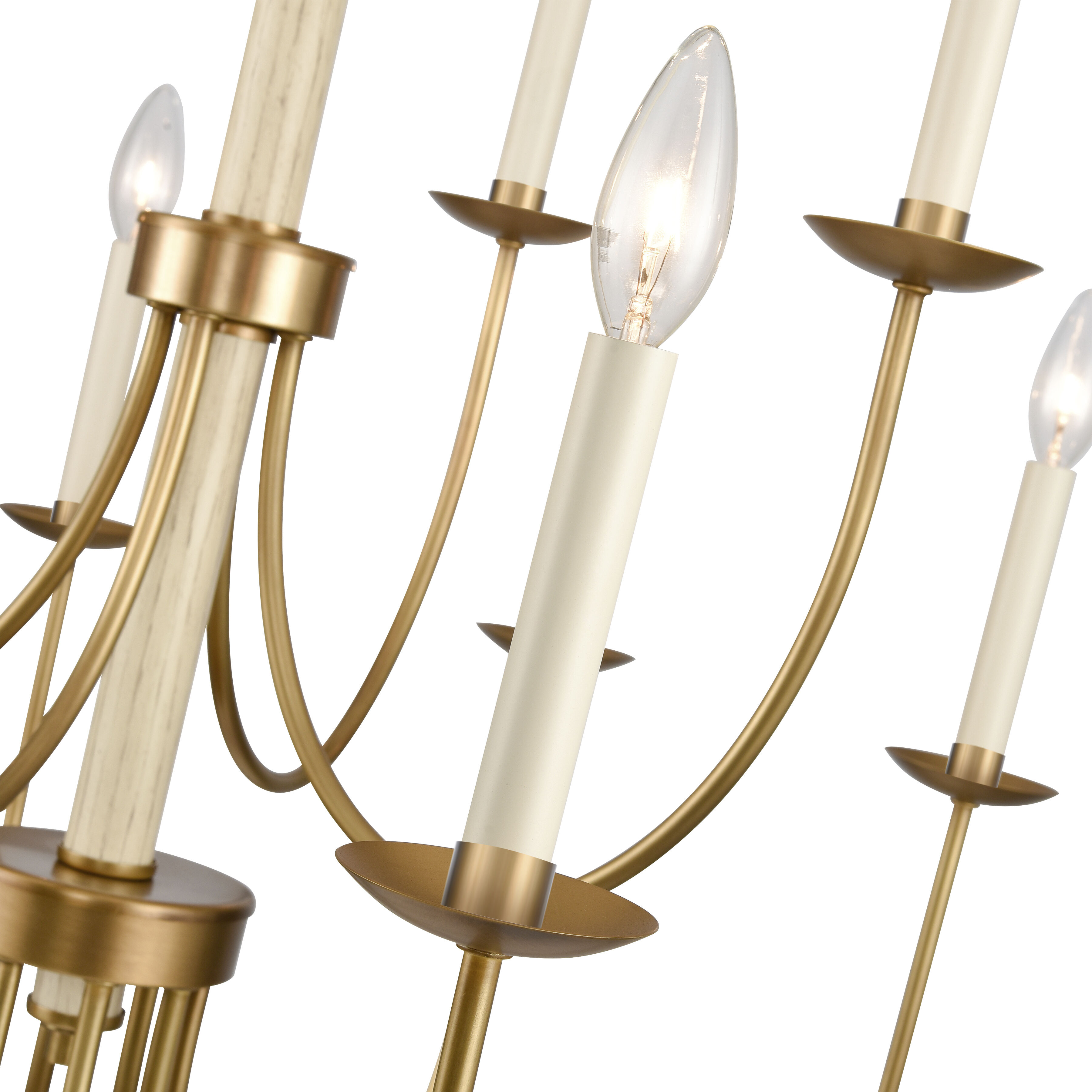 Neville 12 Light 34 inch Natural Brass with Bleached White Wood and Off White Chandelier Ceiling Light