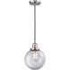 Franklin Restoration Large Beacon LED 8 inch Brushed Satin Nickel Mini Pendant Ceiling Light in Clear Glass, Franklin Restoration