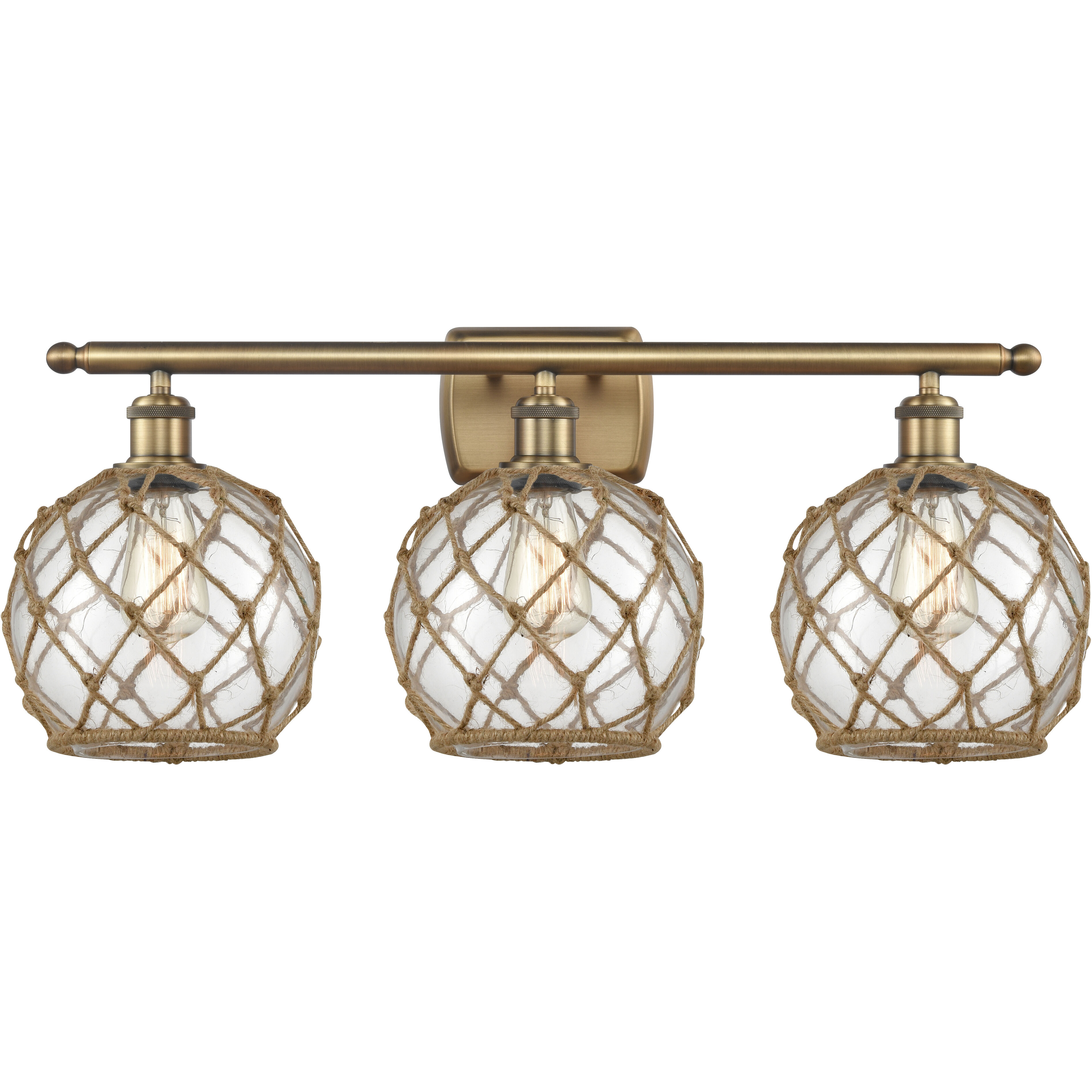 Ballston Farmhouse Rope 3 Light 28 inch Brushed Brass Bath Vanity Light Wall Light in Bulb Not Included, Clear Glass with Brown Rope, Ballston