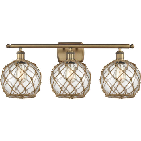 Ballston Farmhouse Rope 3 Light 28 inch Brushed Brass Bath Vanity Light Wall Light in Bulb Not Included, Clear Glass with Brown Rope, Ballston