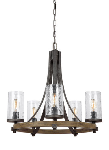 Lanesnoro 5 Light 24 inch Distressed Weathered Oak and Slated Grey Metal Chandelier Ceiling Light