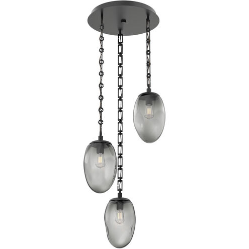 Meteo 3 Light 20 inch Matte Black Multi-Pendant Ceiling Light in Smoke, Rectangular Chain