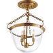 Chapman & Myers Country Bell Jar 3 Light 13 inch Antique-Burnished Brass Semi-Flush Mount Ceiling Light