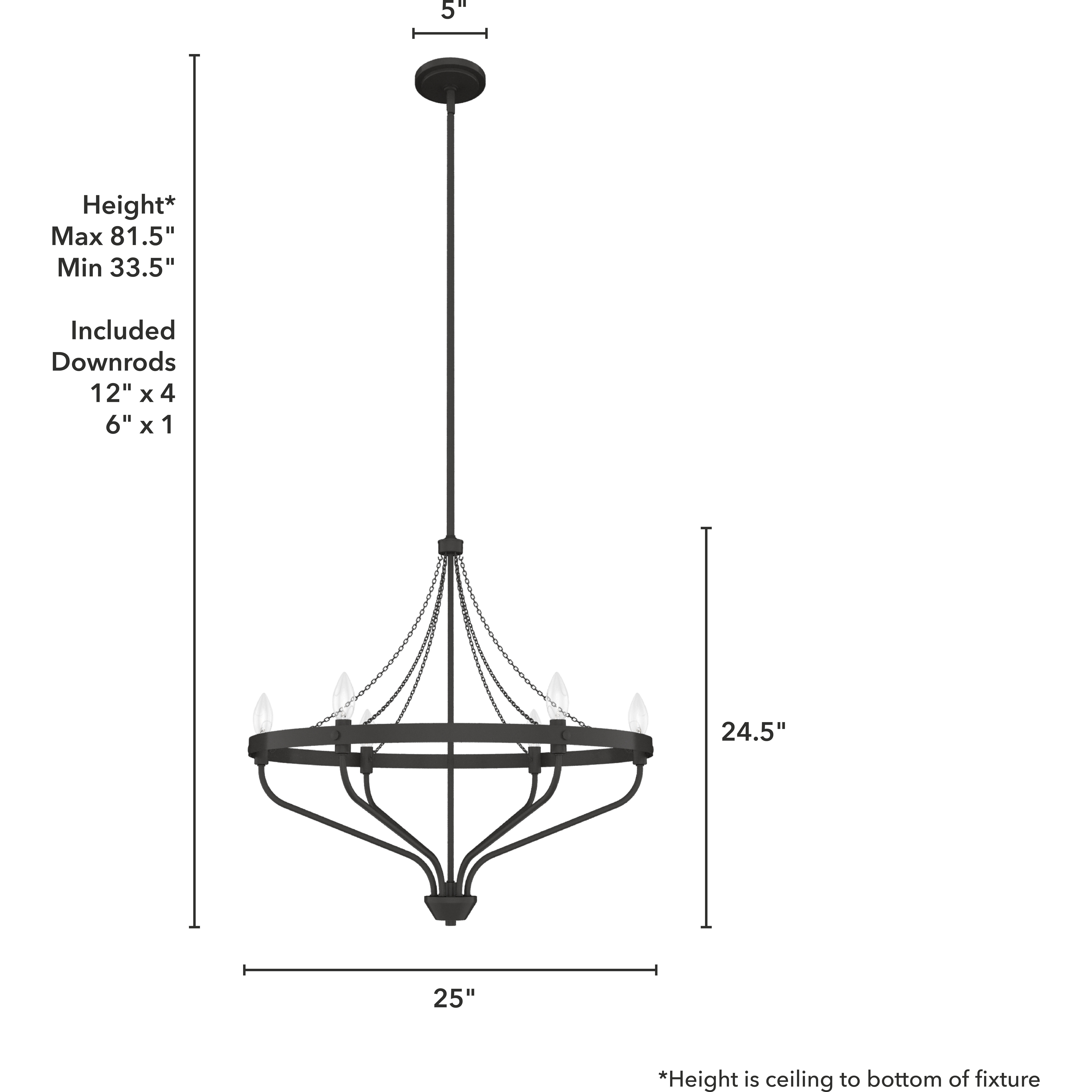 Merlin 6 Light 25 inch Rustic Iron Chandelier Ceiling Light