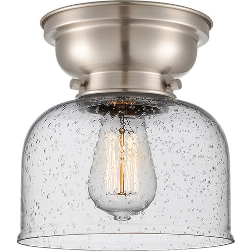 Aditi Large Bell 1 Light 8 inch Brushed Satin Nickel Flush Mount Ceiling Light in Seedy Glass, Aditi