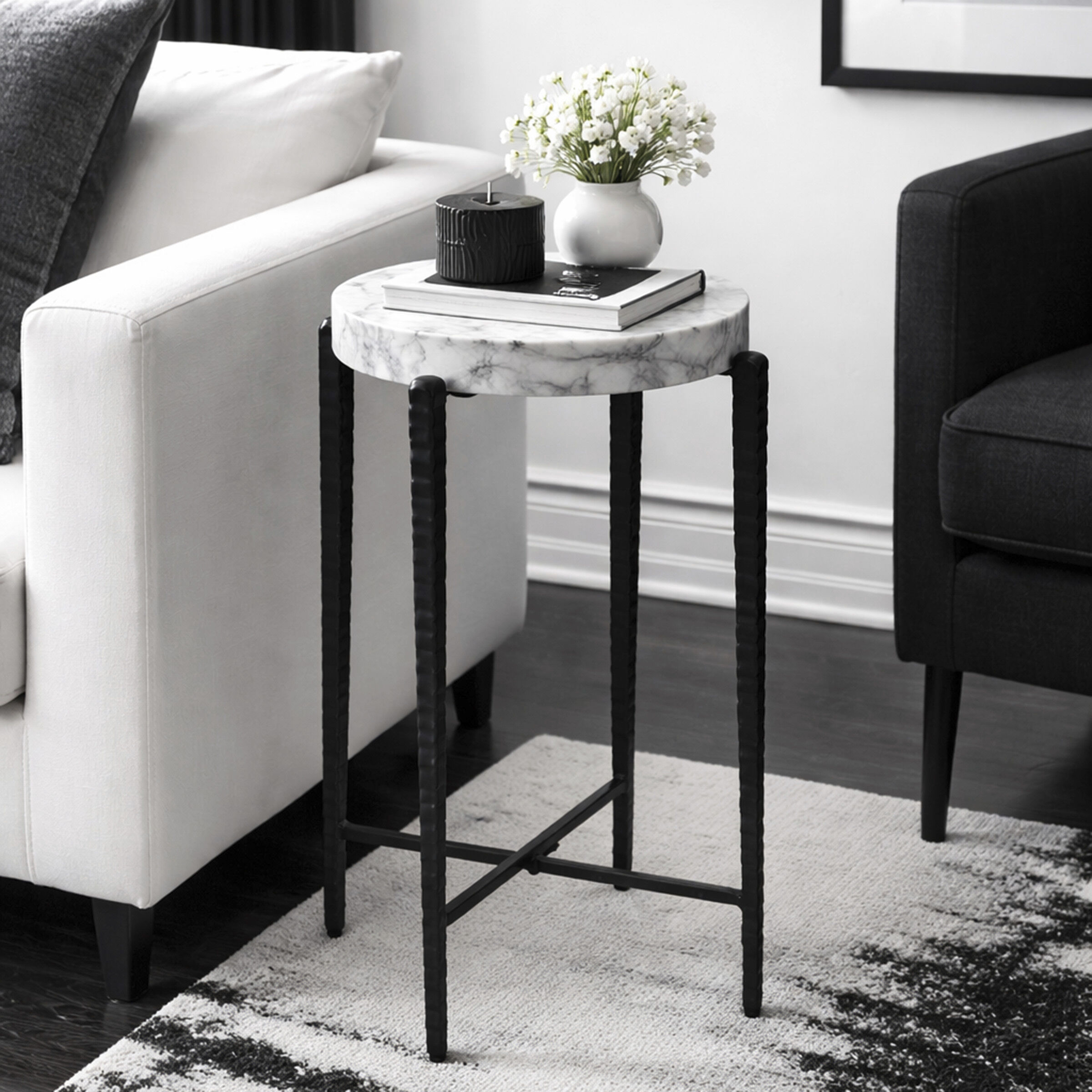 Calder 24 X 16 inch White and Black Accent Table