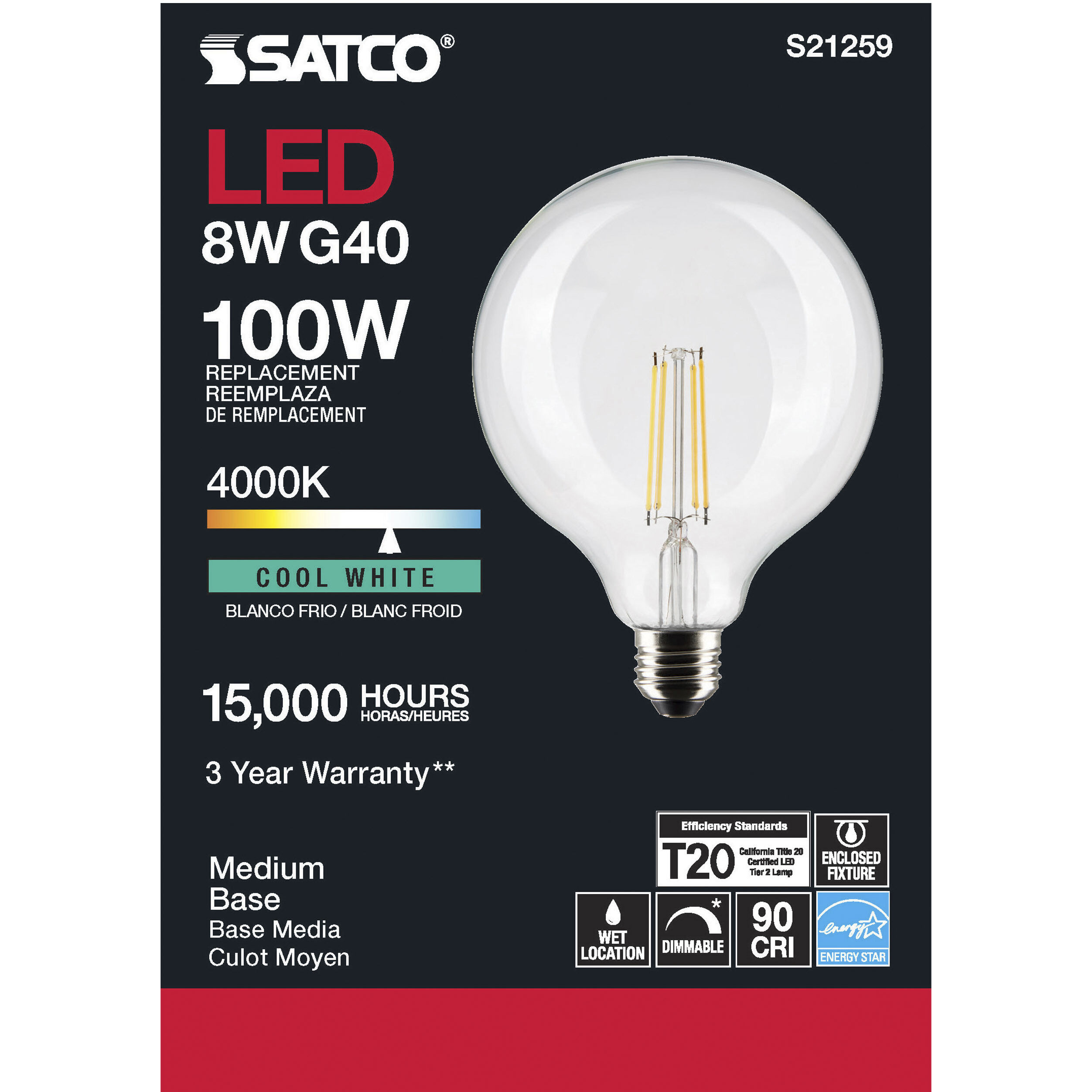 Lumos LED Medium Medium 8.00 watt 4000K LED Filament