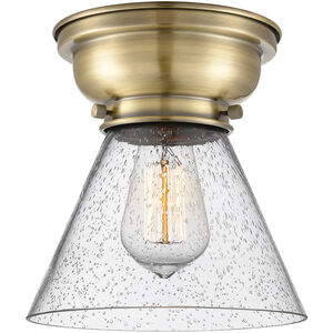 Aditi Large Cone LED 8 inch Antique Brass Flush Mount Ceiling Light in Seedy Glass, Aditi