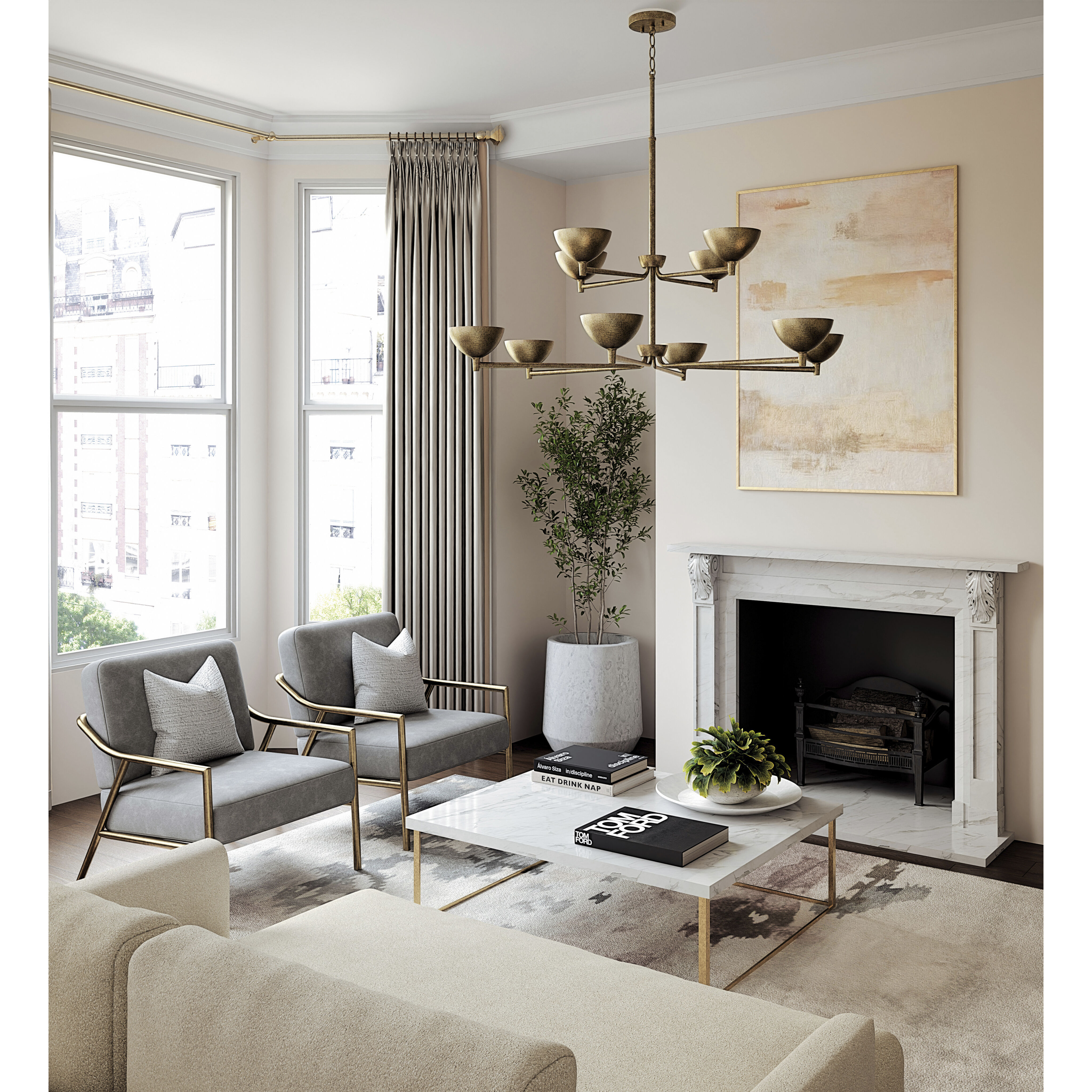 Francesca LED 43 inch Feathered Gold Chandelier Ceiling Light