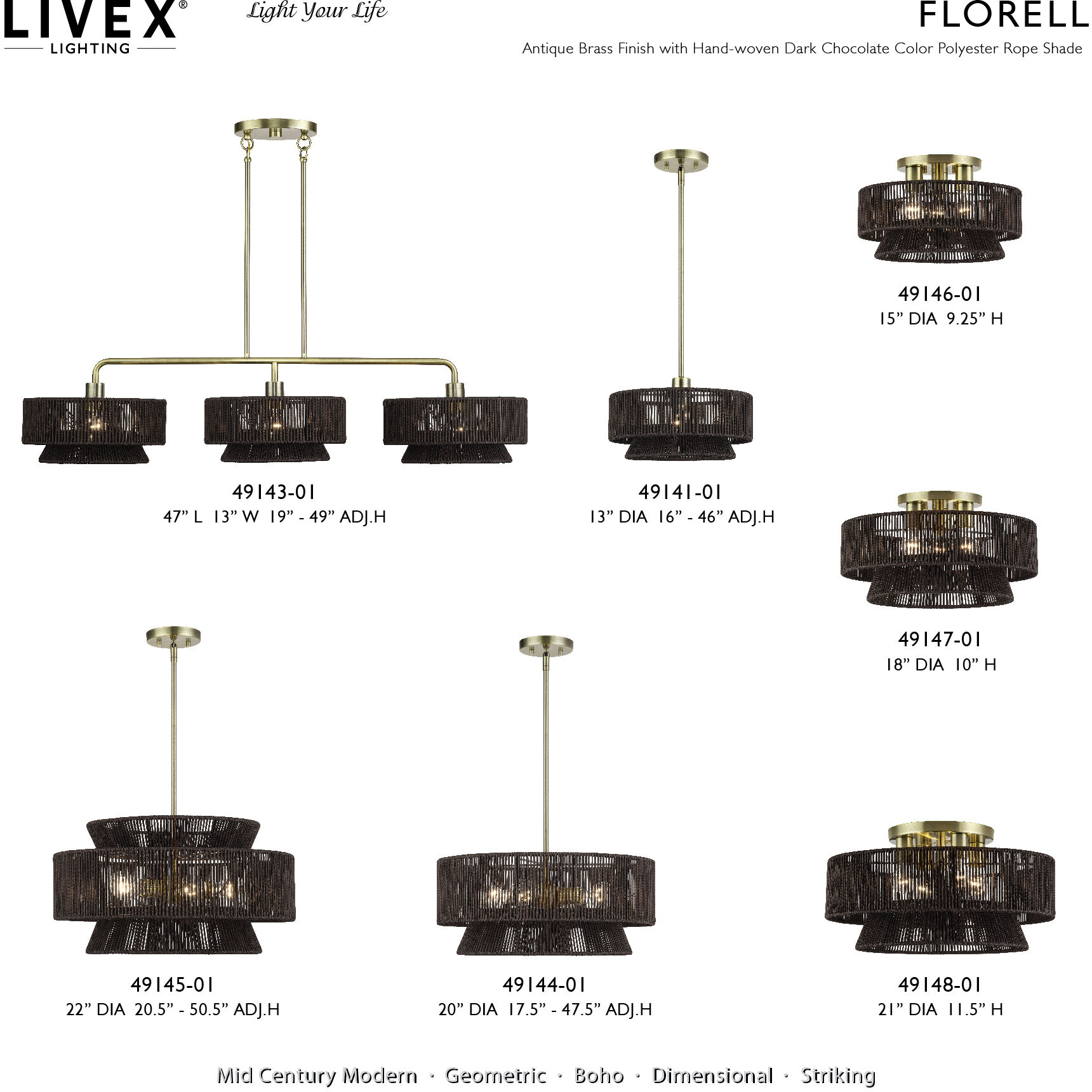 Florell 3 Light 47 inch Antique Brass Linear Chandelier Ceiling Light, Extra Large