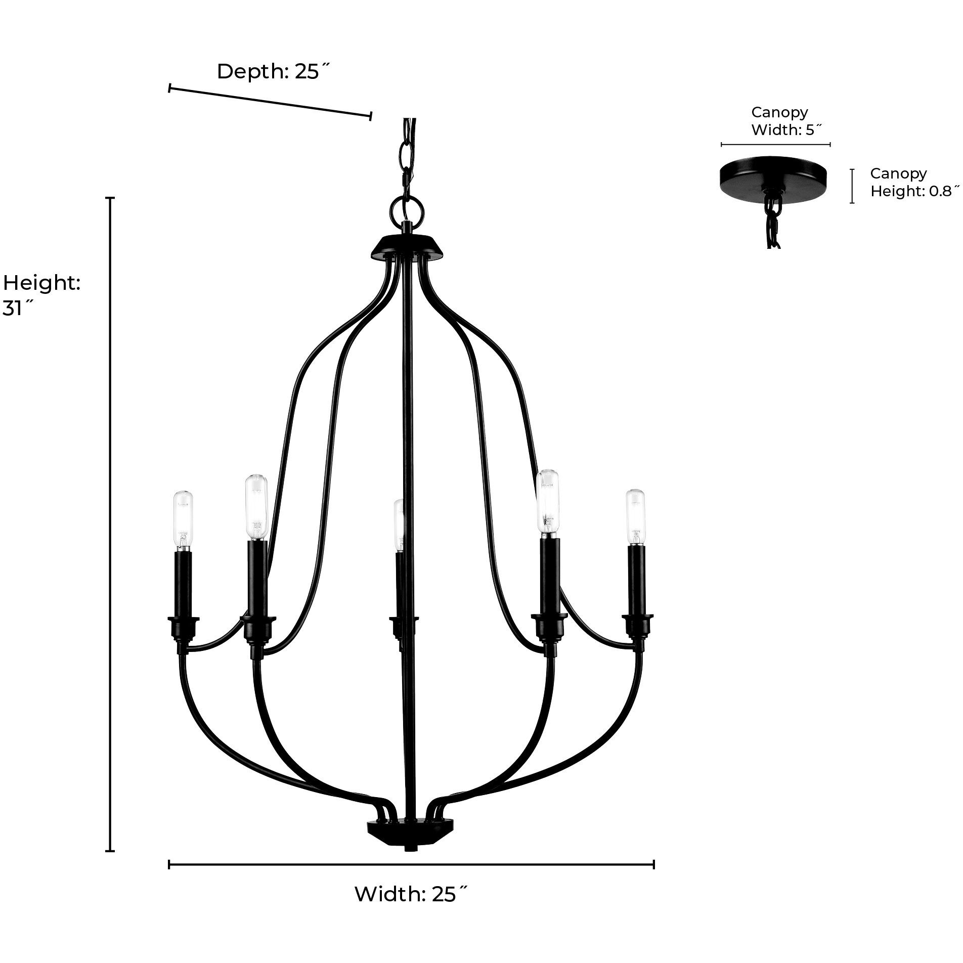 Senoia 5 Light 25 inch Brushed Nickel Chandelier Ceiling Light