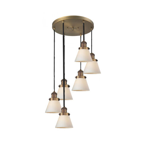 Franklin Restoration Small Cone 6 Light 12 inch Black Antique Brass Multi-Pendant Ceiling Light in Matte White Glass, Franklin Restoration