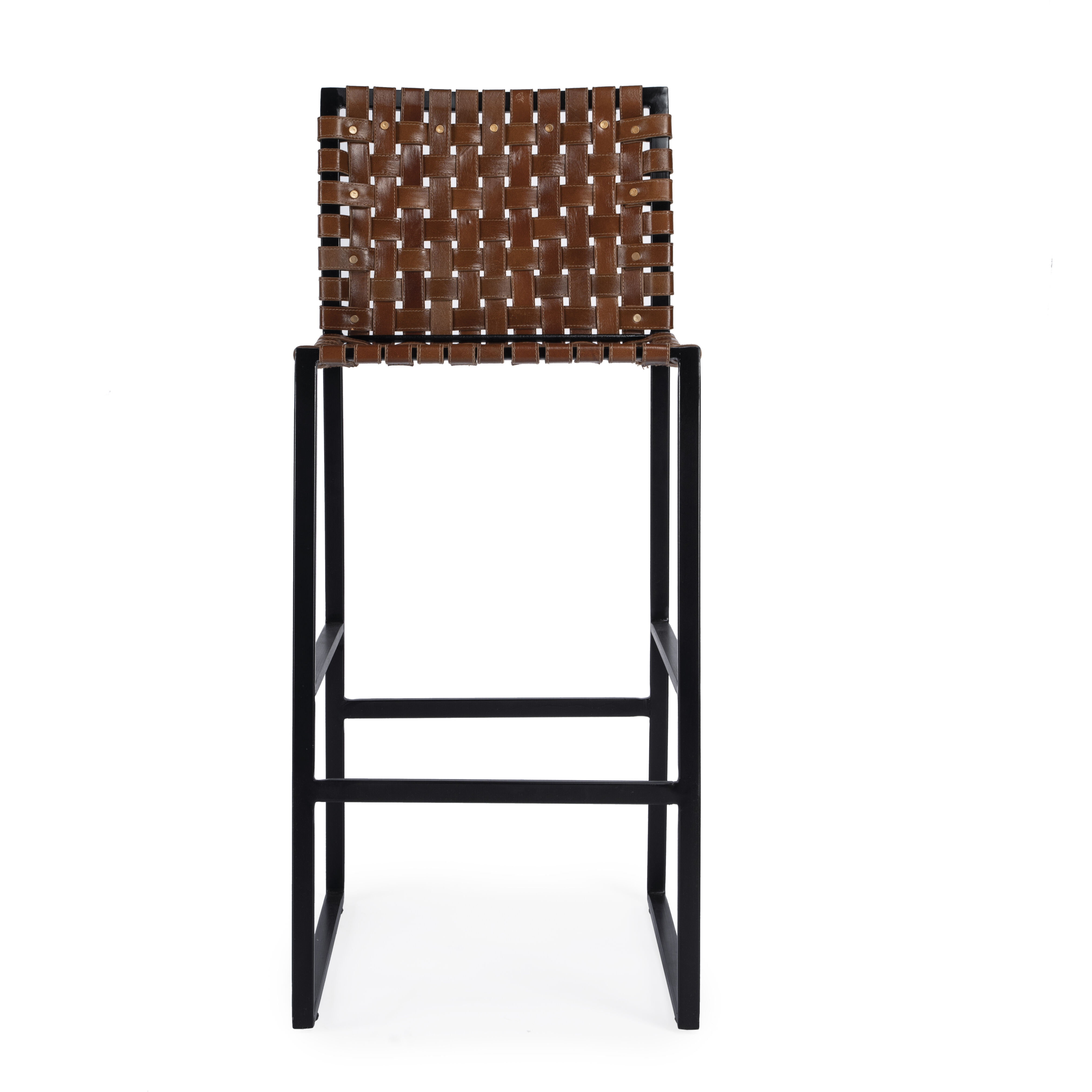 Urban Brown Woven Leather Bar Stool