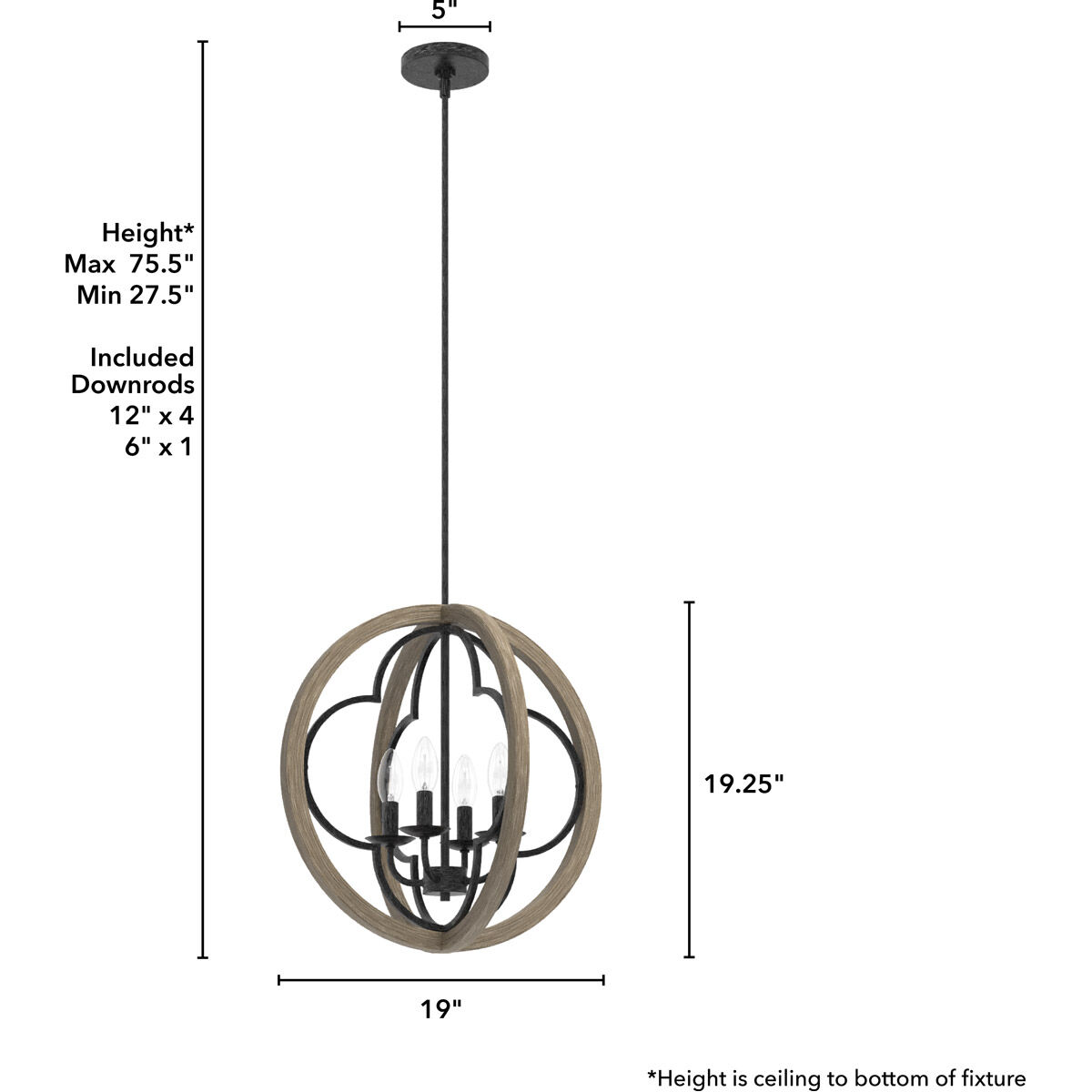 Gablecrest 4 Light 19 inch French Oak Pendant Ceiling Light