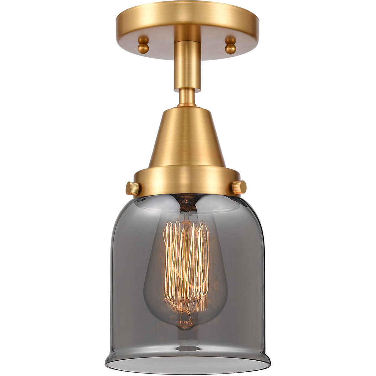 Franklin Restoration Small Bell 1 Light 5 inch Satin Gold Flush Mount Ceiling Light in Plated Smoke Glass