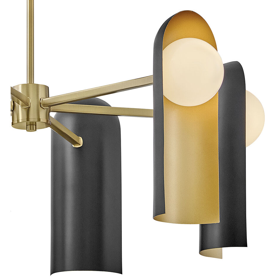 Zuri 6 Light 30 inch Lacquered Brass with Black Chandelier Ceiling Light