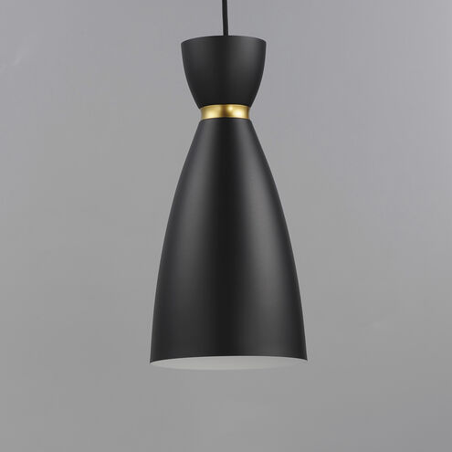 Carillon 1 Light 7 inch Black with Satin Brass Mini Pendant Ceiling Light in Black and Satin Brass, Elongated